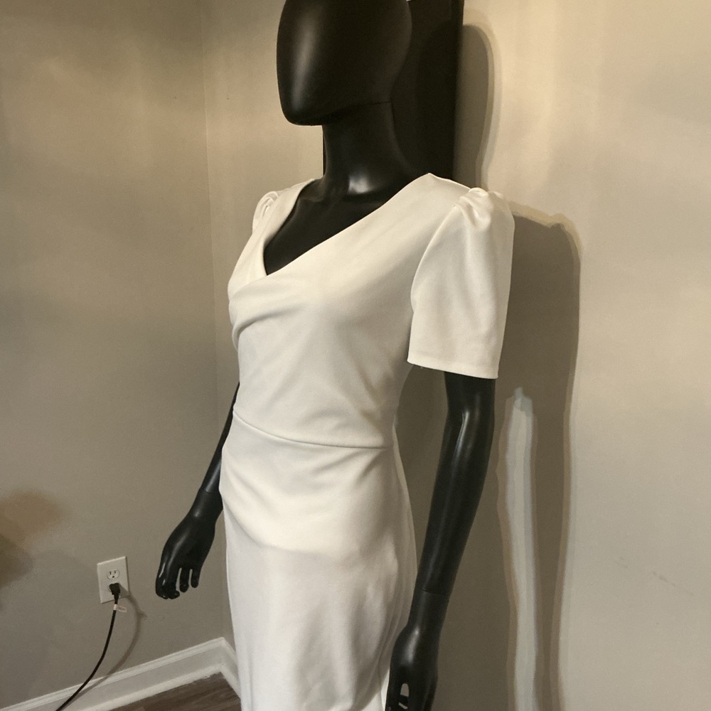 Express White Sheath Dress with Puff Cap Sleeves